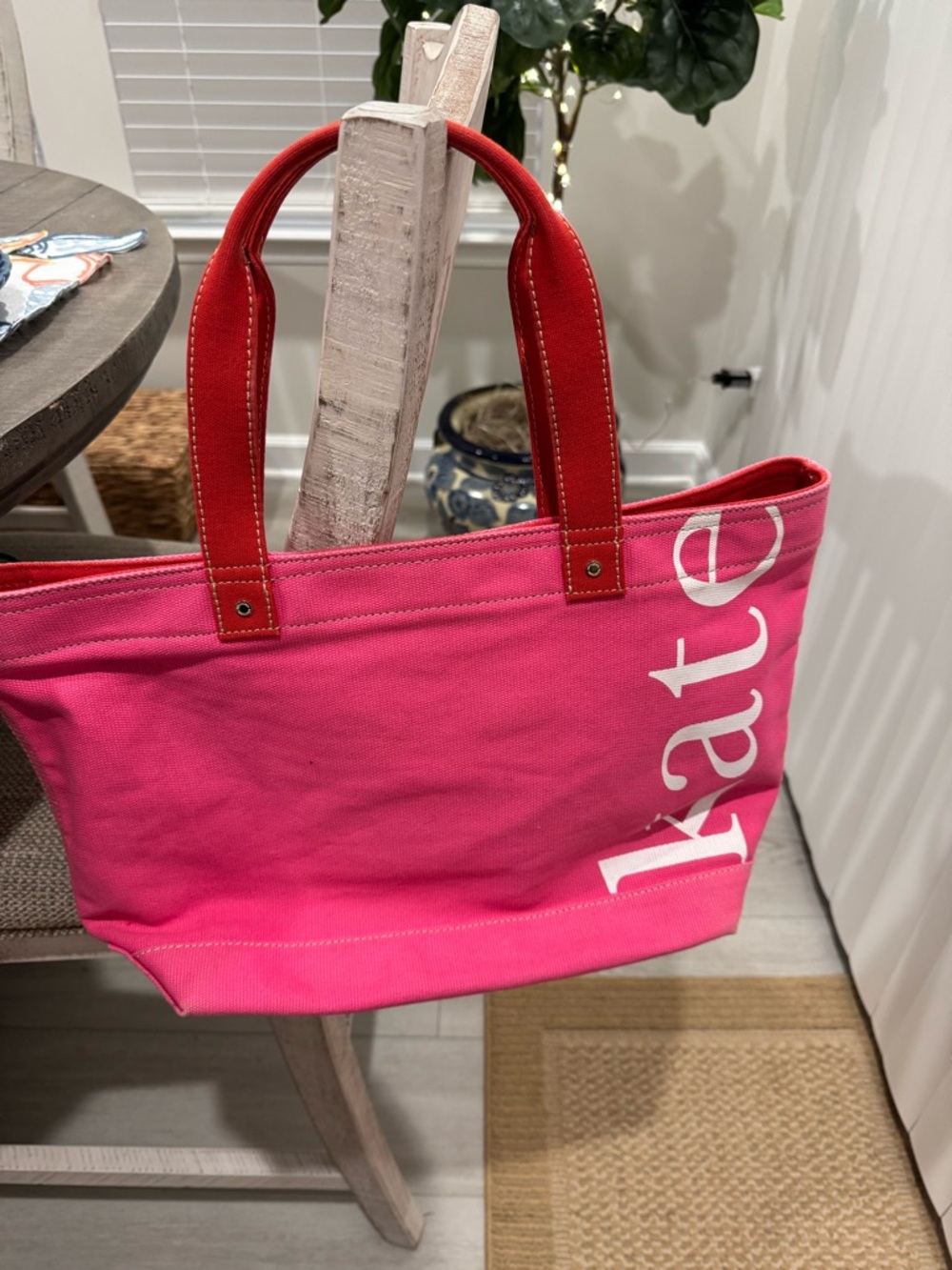 kate spade Hot Pink Canvas Tote with Red Handles